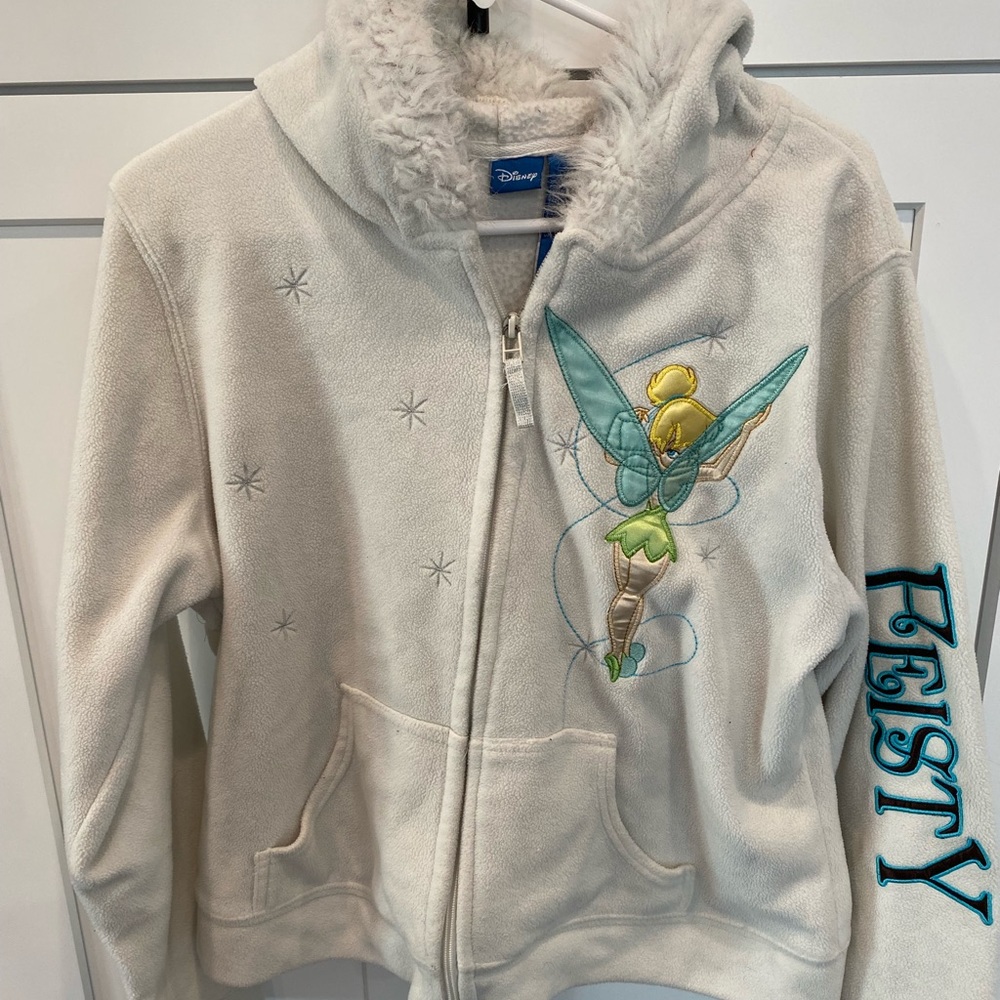 Vintage Disney Embroidered Tinkerbell Fleece Zip up Hoodie